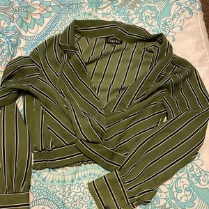 Green and black and white stripped blouse